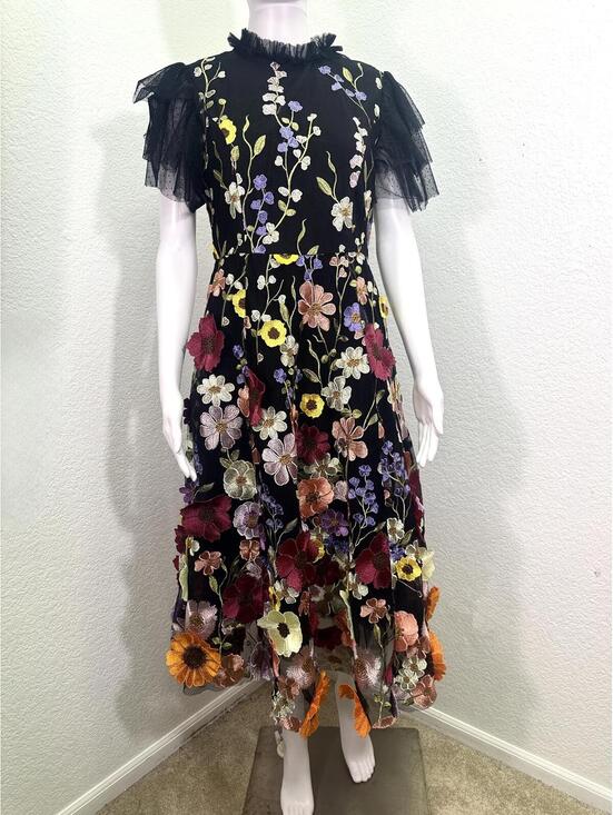 Jessakae Dresses & Skirts - Womens Sz M Jessakae Jubilee 3D Flower Applique on Black Dress Fairycore Garden
